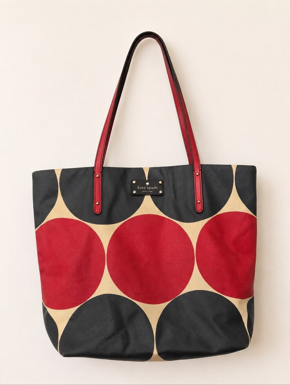Kate Spade New York Bon Shopper Geometric Dot Tote Bag Red Black Cream Large